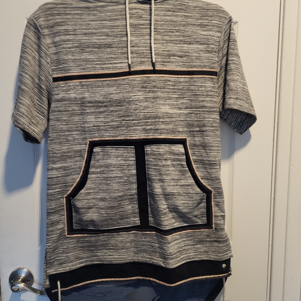Gray Striped Men's Hoodie Shirt